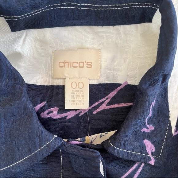 Chico's Navy Blue and White Striped Postcard Jacket 00(2) - Picture 10 of 14